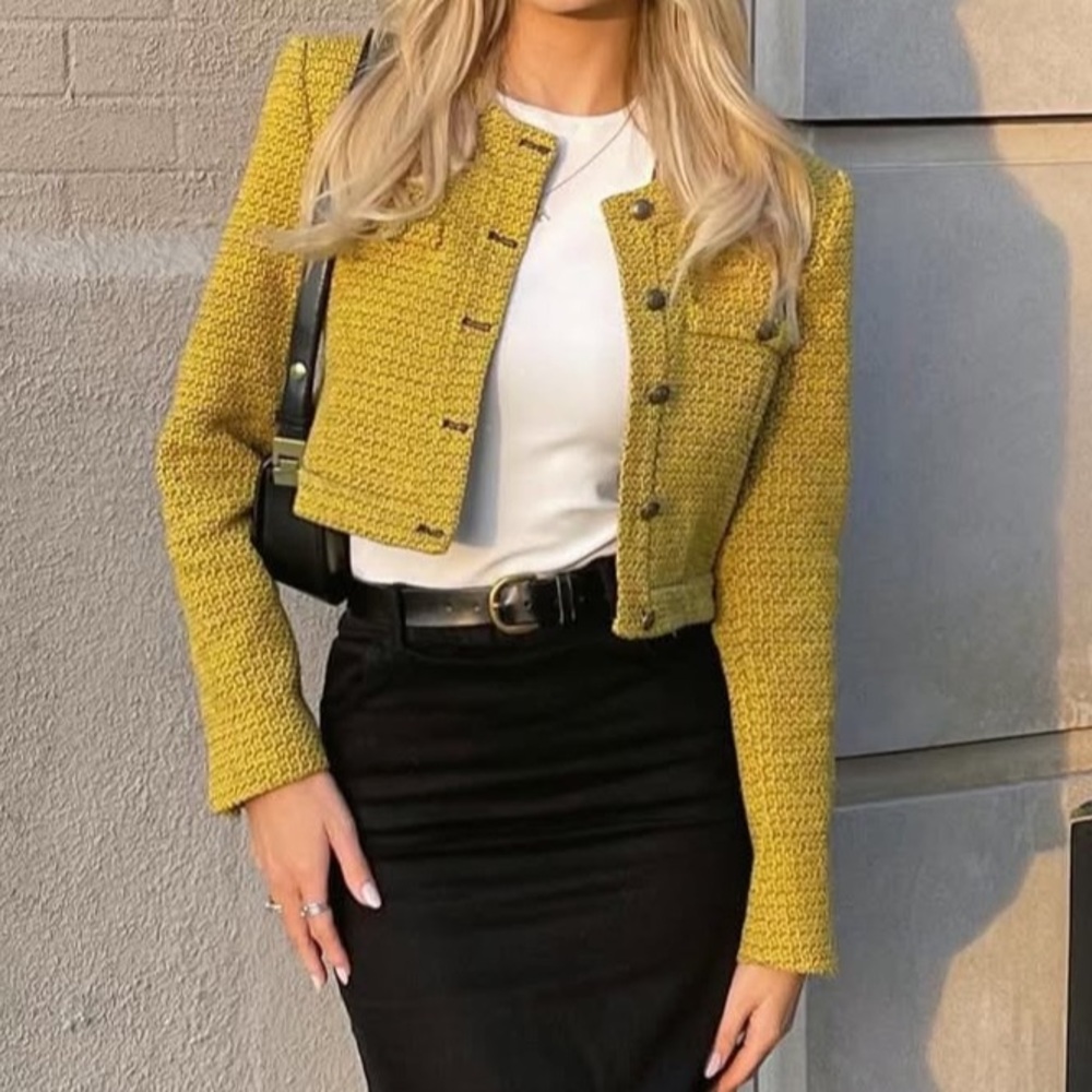 Zara Yellow Textured Blazer